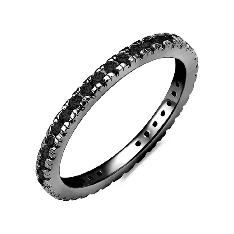 Bezel Set Engagement Ring-Crislu Black Rhodium Plated Sterling Silver and Cubic Zirconia Eternity Band