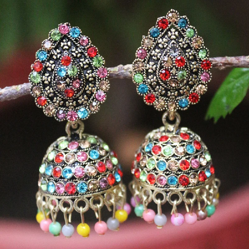 Women’s Fashion Earrings-H K Fashion  Oxidised Gold Plated  Austrian Stone Jhumki Earrings