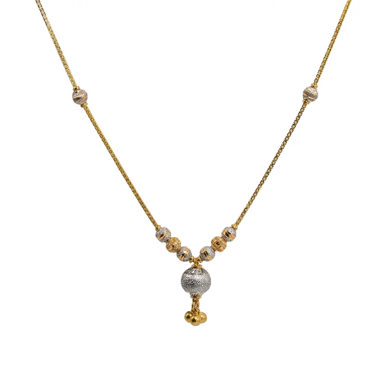 Delicate Chain Necklace-22K Multi Tone Gold Chain Necklace W/ Drop Ball Pendant & Box Link Chain