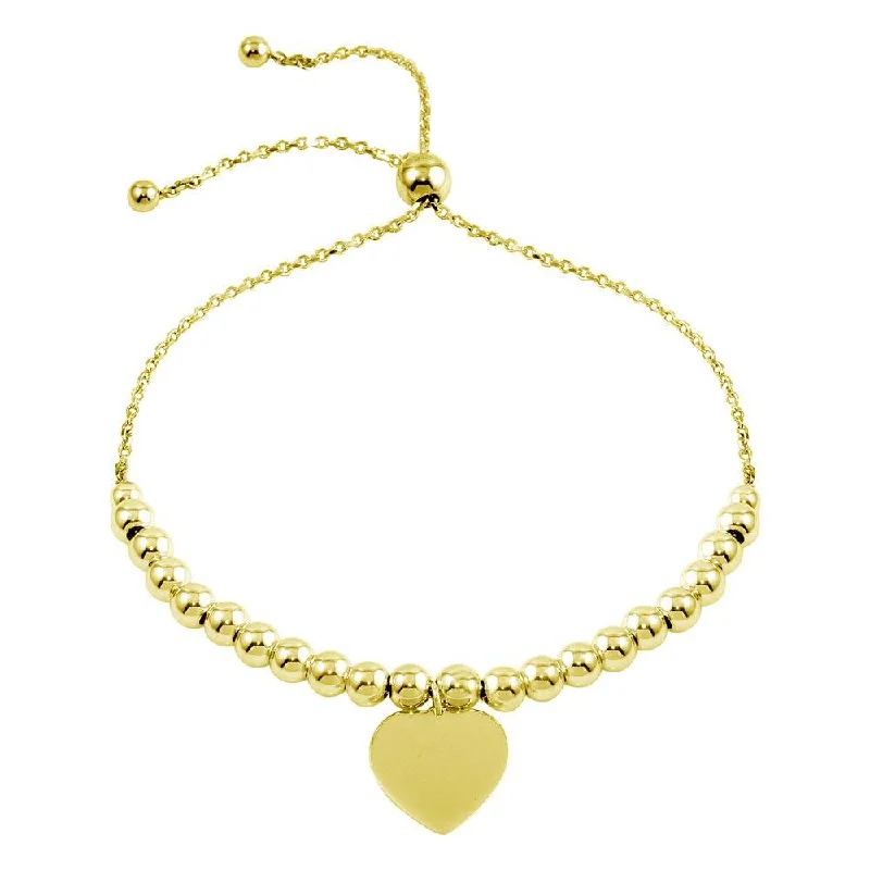 Custom Birthstone Bracelet-Gold Plated 925 Sterling Silver Beaded Engravable Heart Lariat Bracelet - DIB00064GP