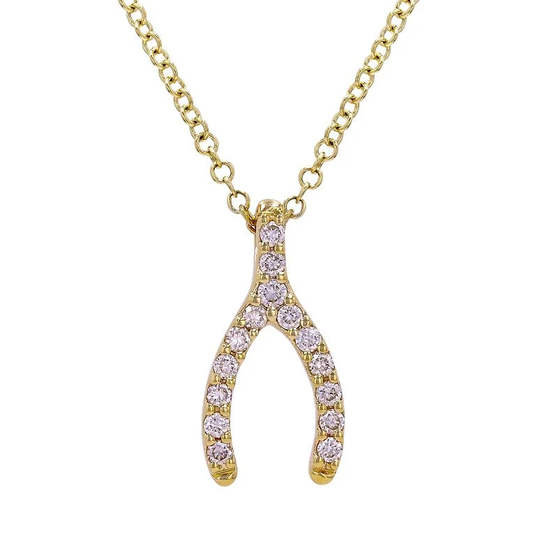 Rose Gold Pendant Necklace-14k Yellow Gold Wishbone Diamond Necklace