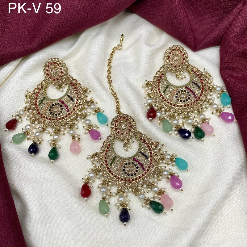 Colorful Hoop Earrings-Amoliya Jewels Gold Plated Crystal Stone Earrings With Maangtikka