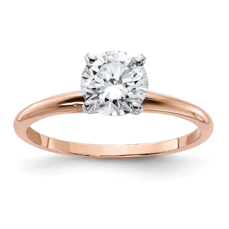 Wedding Ring Set with Diamonds-6.5MM Round Moissanite Solitaire Engagement Ring in 14KT Rose Gold; Size 7