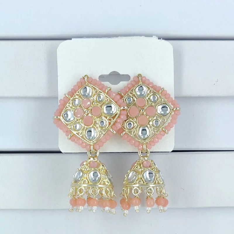 Silver Hoop Earrings for Women-Corbeda Fashion Gold Plated Kundan And Beads Jhumki Earrings