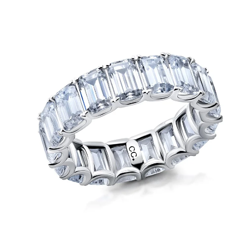 Custom Diamond Ring-Crislu Cubic Zirconia Eternity Ring in Platinum Plated Sterling Silver. Size 7