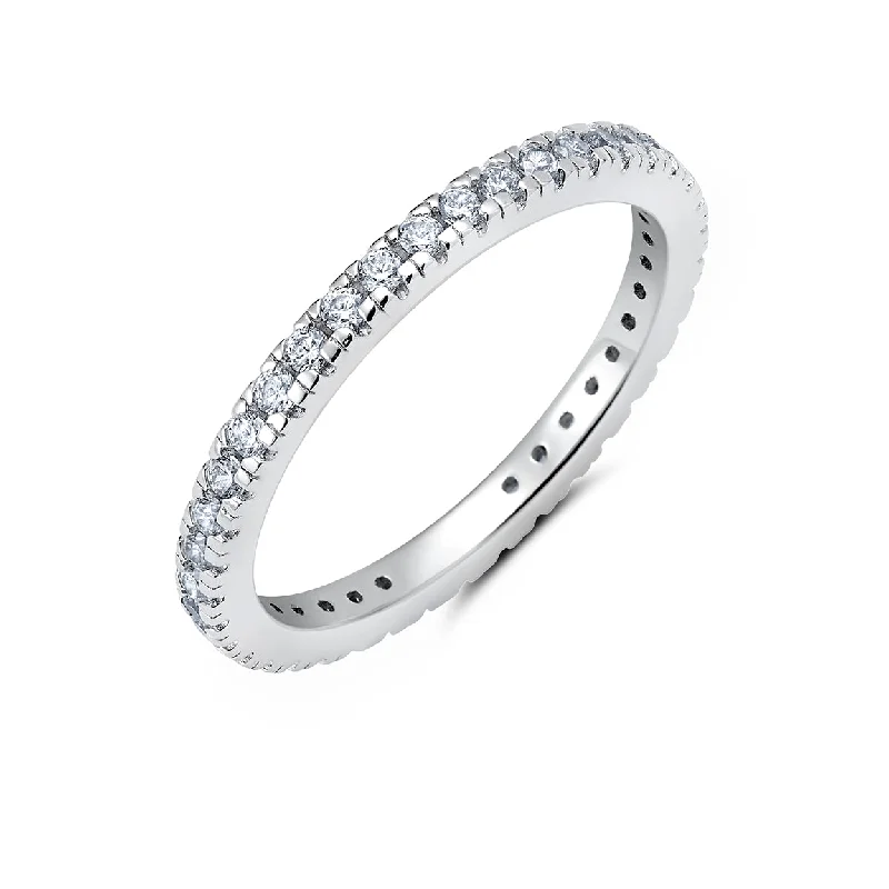 Large Cocktail Ring-Crislu Platinum Plated Sterling Silver and Cubic Zirconia Eternity Band