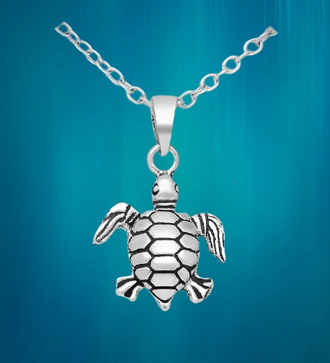 Layered Silver Necklace-Marine Life Sea Turtle Necklace,Sterling Silver