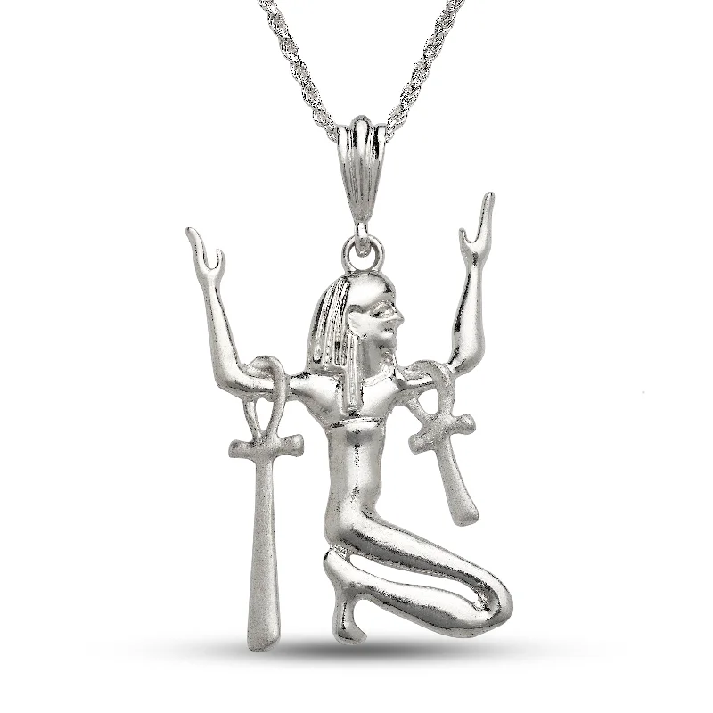 Multi-Layer Necklace-Egyptian Goddess ISIS Ankh Cross .925 Sterling Silver Pendant Necklace