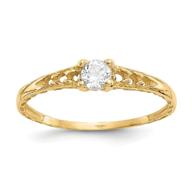 Luxury Diamond Engagement Ring-14KT Yellow Gold 3MM Round White Topaz Birthstone Baby Ring; Size 3