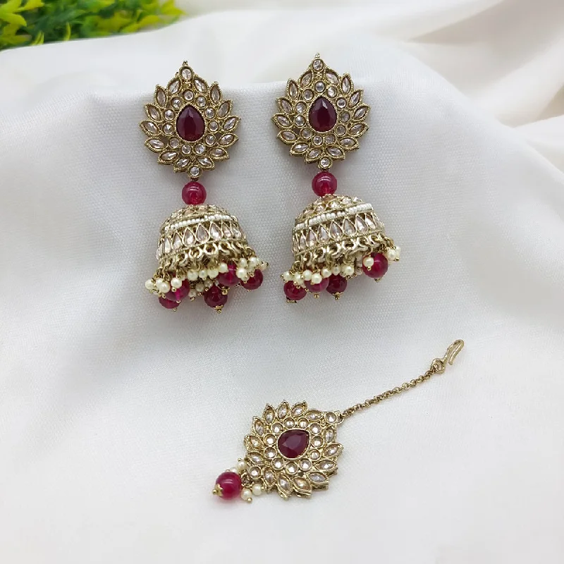 Abstract Earrings-JCM Gold Plated Crystal Stone Jhumki Earrings With Maangtikka