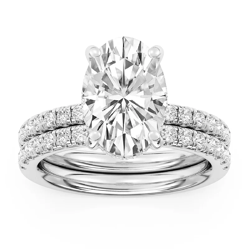 Silver Wedding Band for Women-Signature EcoLove Diamond Dreams 4 CTW  100 Facet Centurion Diamond Bridal Set in Platinum