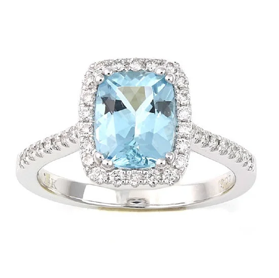 Two-Tone Wedding Ring-6X8MM Cushion Aquamarine and Diamond Ring in 14KT White Gold