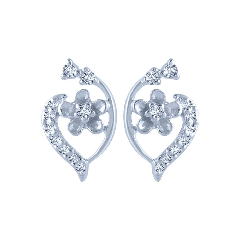 Heart Hoop Earrings-14k (585) White Gold And Diamond Stud Earrings For Women