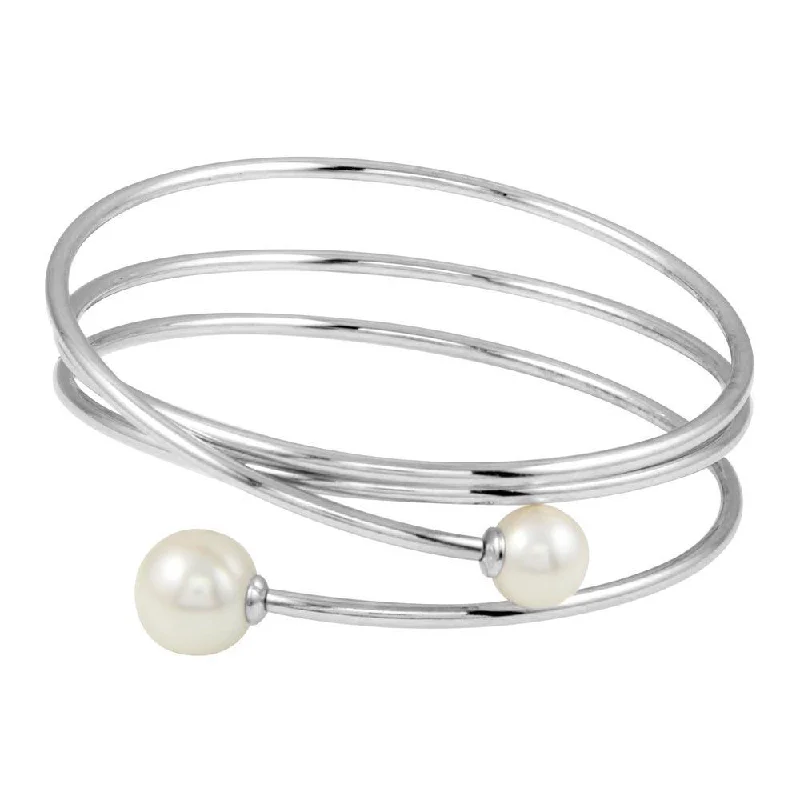 Luxury Gold Bracelet-Rhodium Plated 925 Sterling Silver Quadruple Wrap with Imitation Pearl - ITB00218RH