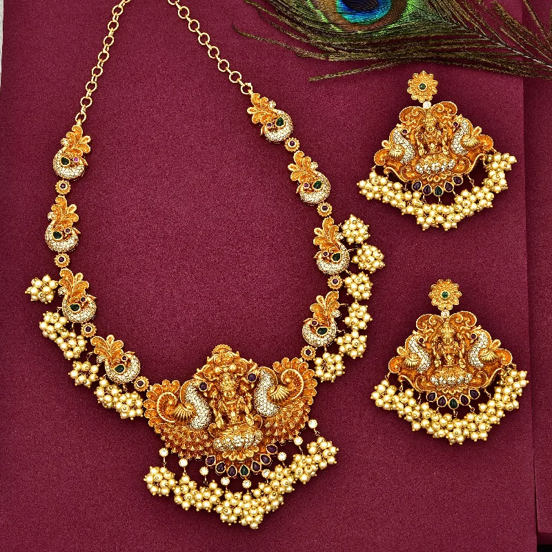 Dainty Silver Necklace-Lakshmi Devi Antique Guttapusalu Necklace Set