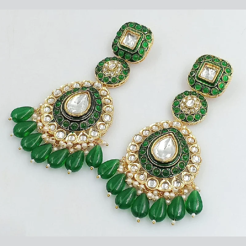 Luxury Gold Drop Earrings-Rani Sati Jewels Gold Plated Kundan Stone And Pearl Dangler Earrings