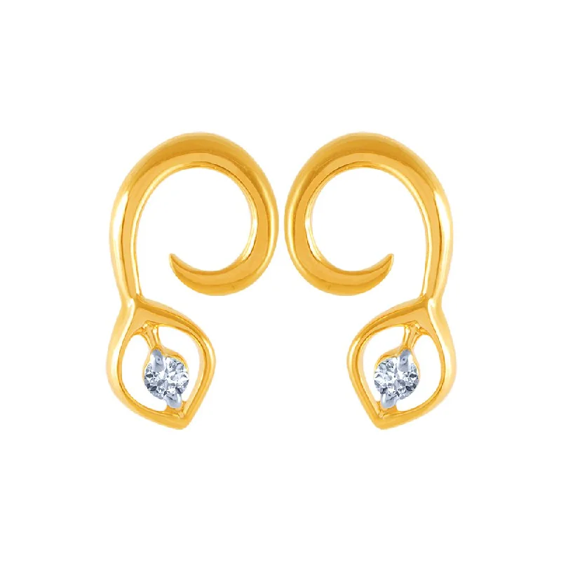 Chunky Earrings-14k (585) Yellow Gold And Diamond Stud Earrings For Women