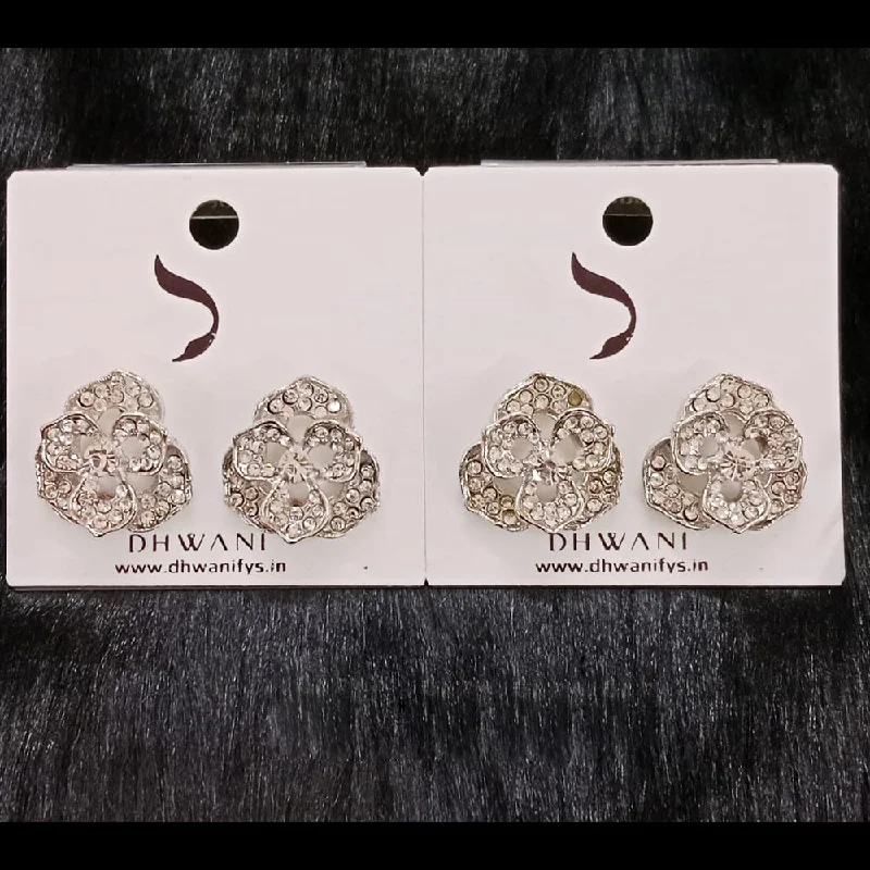 Lightweight Stud Earrings-Dhwani Silver Plated Austrian Stone Studs Earrings