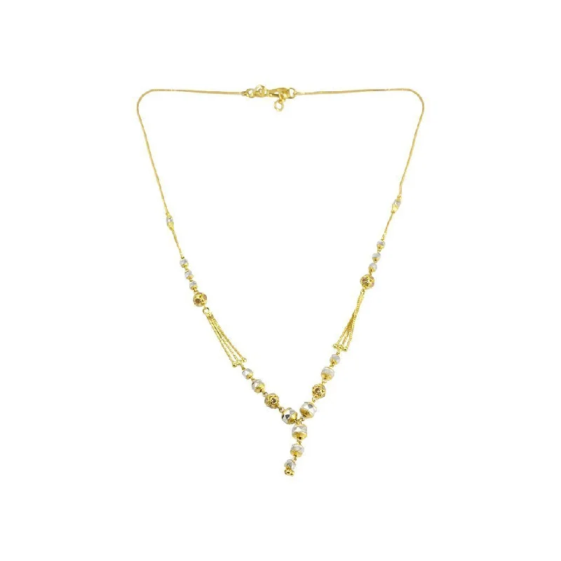 Layered Gold Necklace-22K Multi Tone Gold Chain W/ Textured Gold Balls & Long Bead Pendant