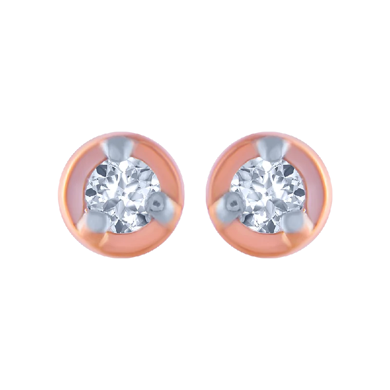 Geometric Shape Earrings-14KT (585) Rose Gold And Diamond Stud Earrings For Women