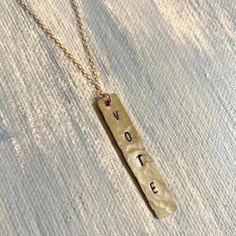 Designer Pearl Necklace-14kt Gold-Filled Hand Stamped Bar Necklace - Hammered Finish