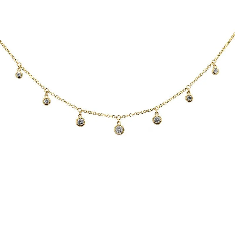 Retro Style Necklace-14k Yellow Gold Seven Diamond Drop Necklace