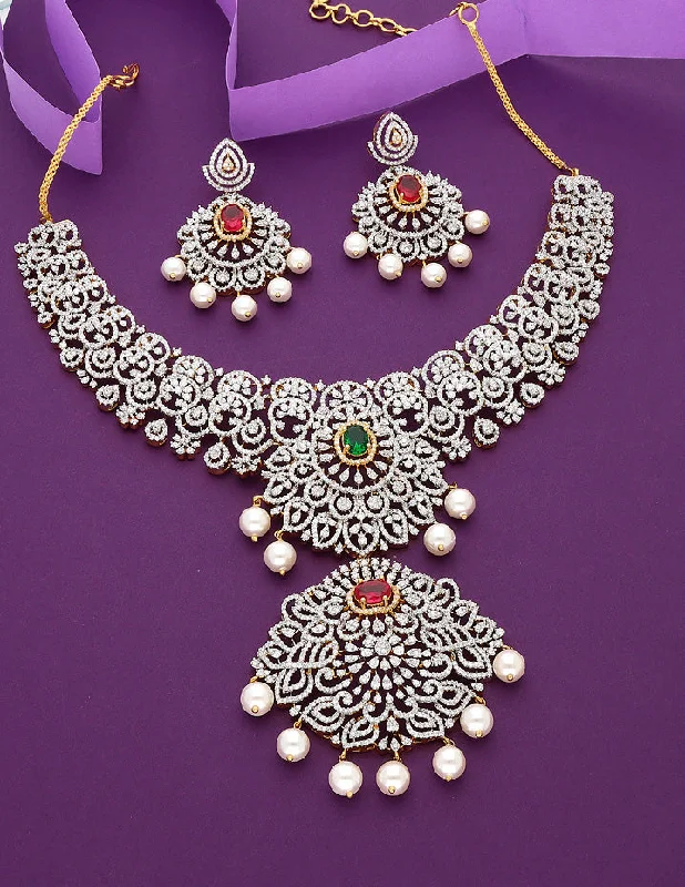 Wedding Necklace for Bride-Designer GJ Polish Zirconia Necklace Set