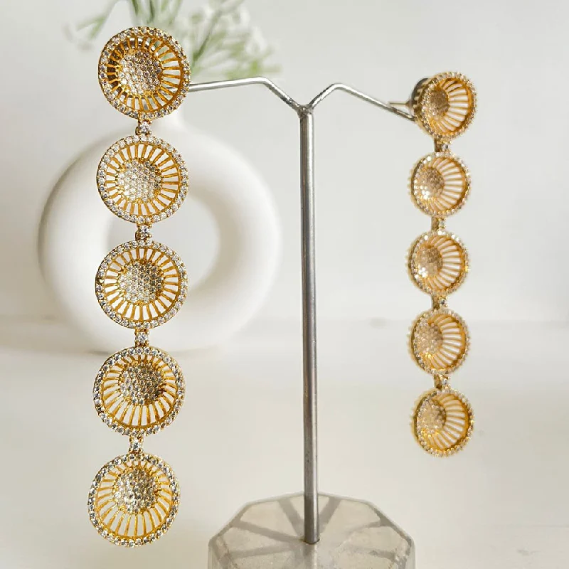 Hoop Earrings with Charms-Shagna Gold Plated AD Stone Dangler Earrings