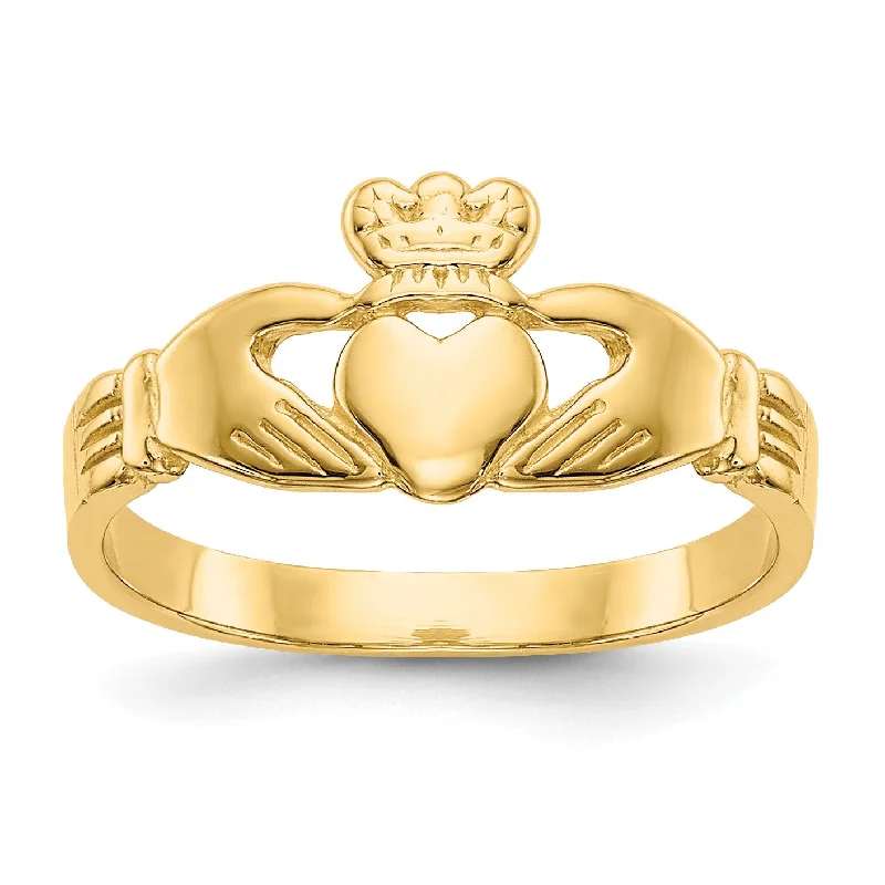 Modern Solitaire Ring-14KT Yellow Gold Childrens Claddagh Ring; Size 3