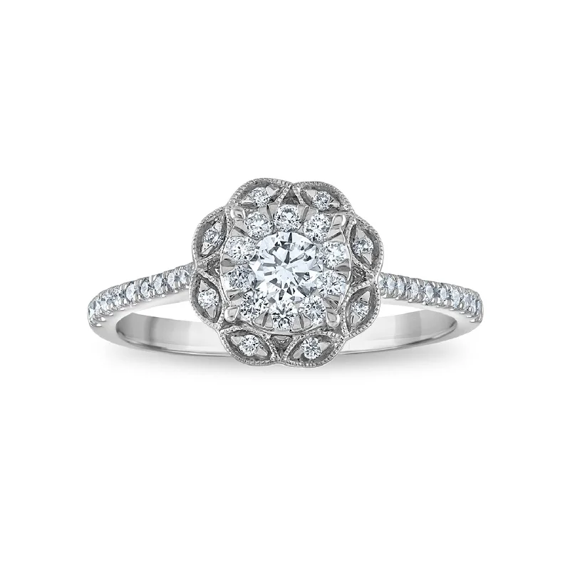 Minimalist Engagement Ring-EcoLove 1/2 CTW Lab Grown Diamond Halo Engagement Ring in 10KT White Gold