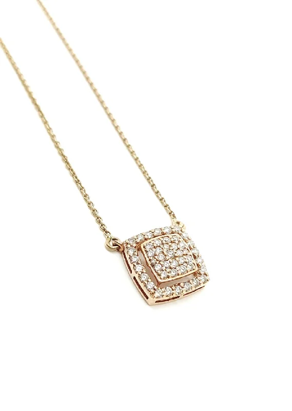 Modern Pendant Necklace-Mini Micropavé  Diamond Necklace in 14k Rose Gold AD NO. 2069