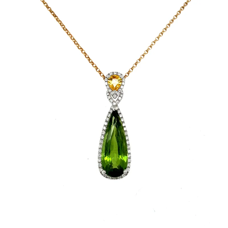 Gold Link Necklace-SPECIAL: Pear Peridot and Pear Yellow Sapphire Necklace