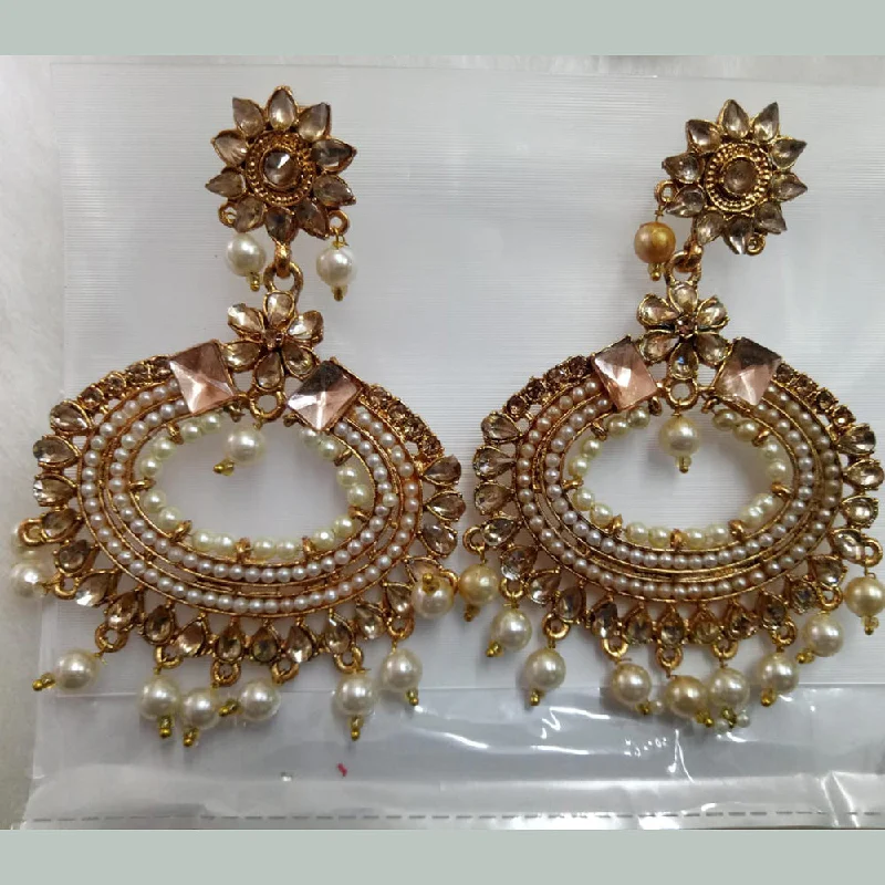 Artistic Drop Earrings-Khushboo Jewellers Gold Plated Crystal Stone And Pearl Dangler Earrings