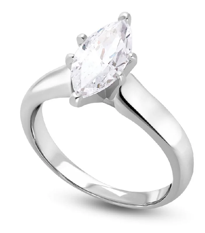 Custom Diamond Wedding Band-Signature Certificate 3/4 CTW Marquise Diamond Solitaire Engagement Ring in 14KT White Gold