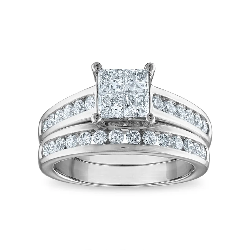 Oval Engagement Ring-Signature EcoLove 1-1/2 CTW Lab Grown Diamond Bridal Set Ring in 14KT White Gold