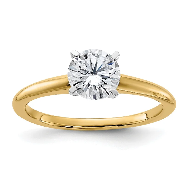 Modern Rose Gold Engagement Ring-6.5MM Round Moissanite Solitaire Engagement Ring in 14KT Yellow Gold; Size 6