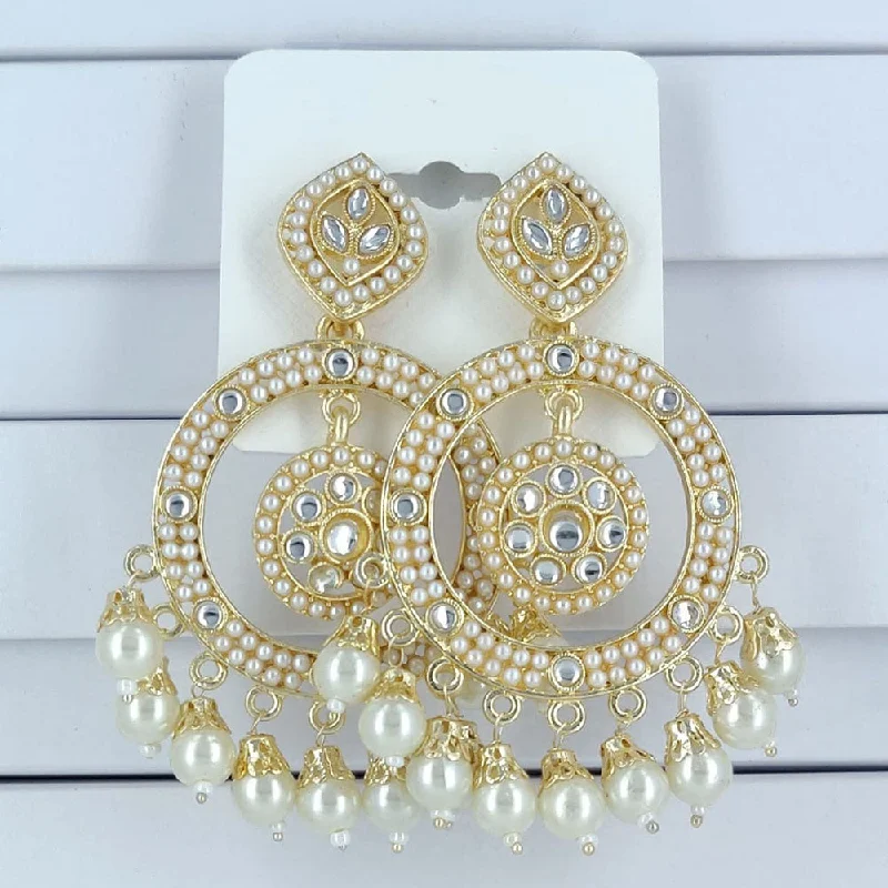 Long Crystal Earrings-Corbeda Fashion Gold Plated Kundan And Beads Dangler Earrings