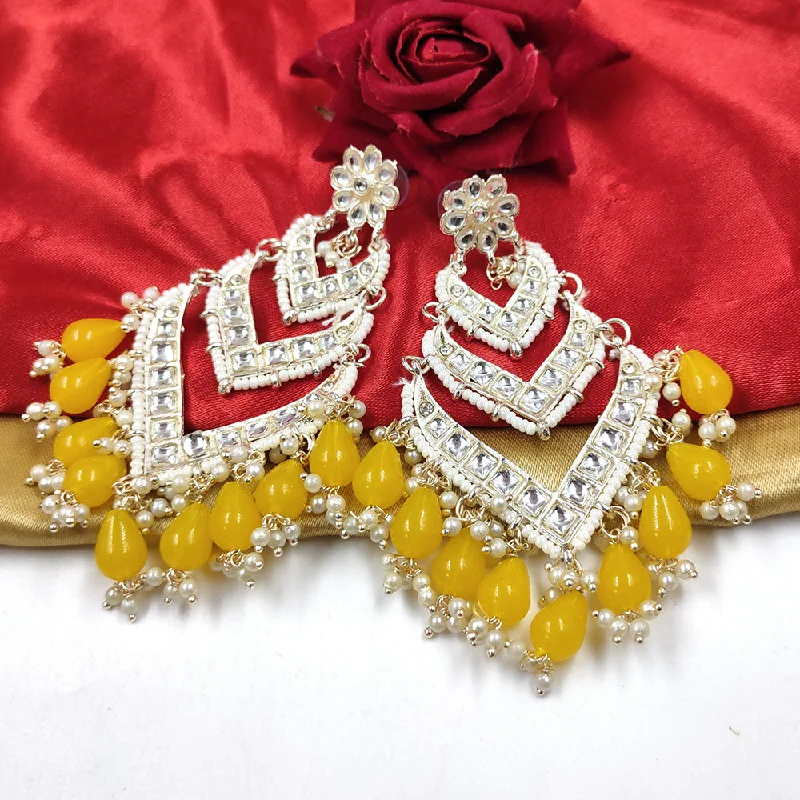 Trendy Drop Earrings-Gehana Mahal Gold Plated Kundan And Beads Dangler Earrings