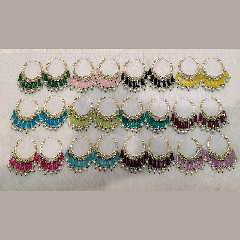 Large Hoop Earrings-Dhwani Gold Plated Pearl Bali (Assorted Color)