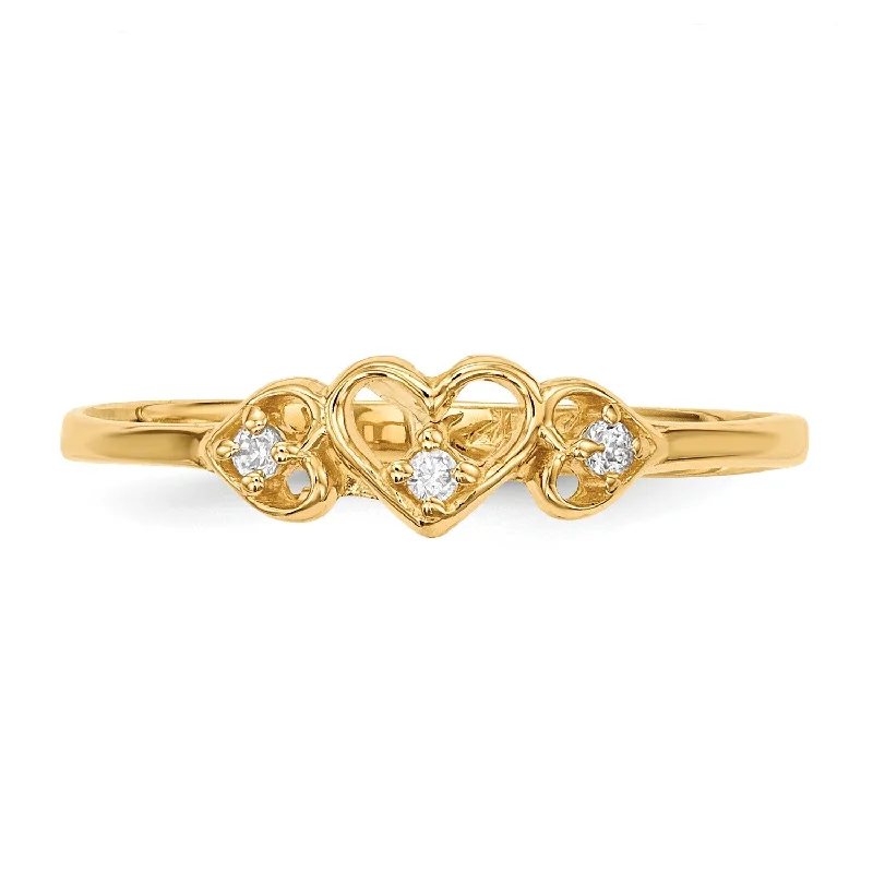 Modern Solitaire Ring-14KT Yellow Gold Cubic Zirconia Heart Ring; Size 7