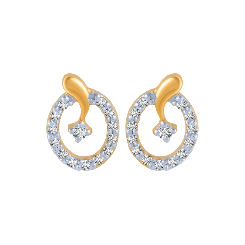 Luxury Gold Earrings-14KT (585) Yellow Gold And Diamond Stud Earrings For Women