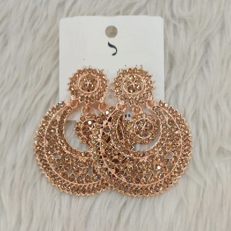 Crystal Drop Earrings-Dhwani Rose Gold Plated Austrian Stone Dangler Earrings