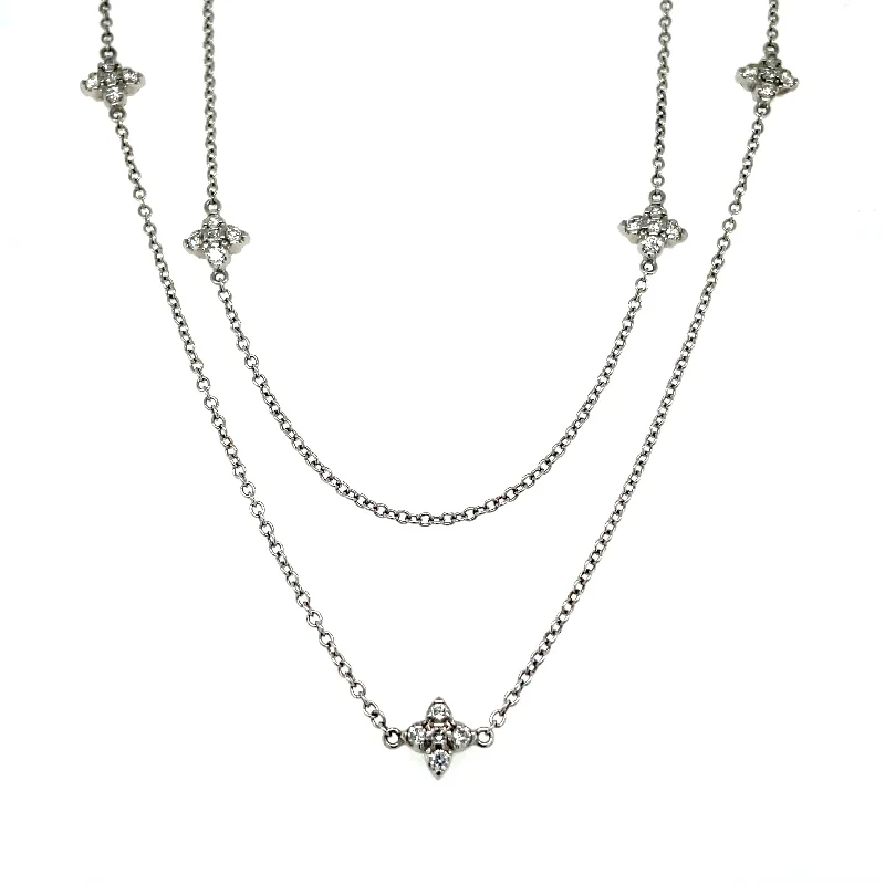 Silver Necklace with Charms-36" White 18 Karat Necklace With 110=2.50Tw Round Diamonds