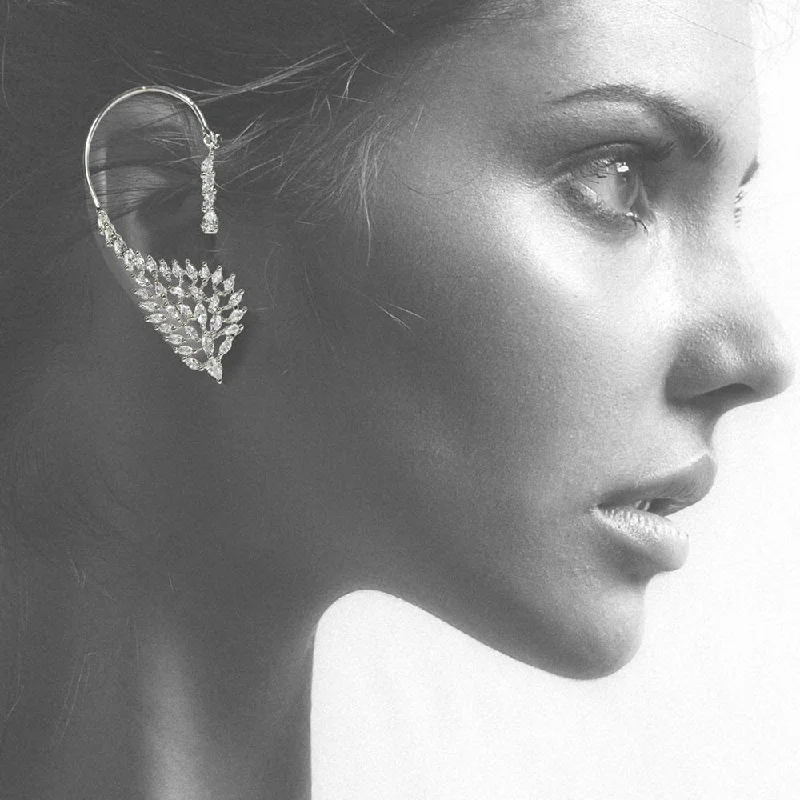 Hollow Hoop Earrings-Aamrapali Silver Plated AD Earcuff Earrings