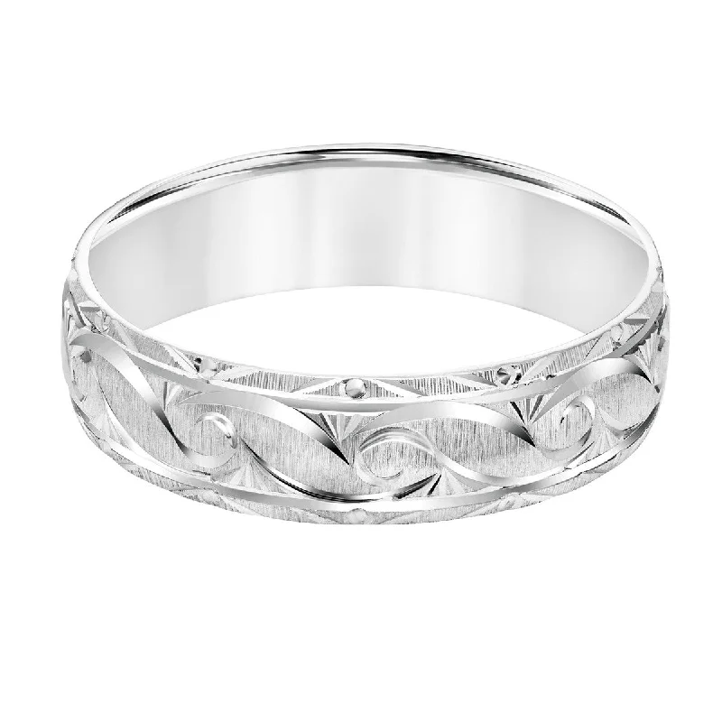 Unique Wedding Band Set-6MM Brushed Filigree Wedding Ring in 10KT Gold. Size 10