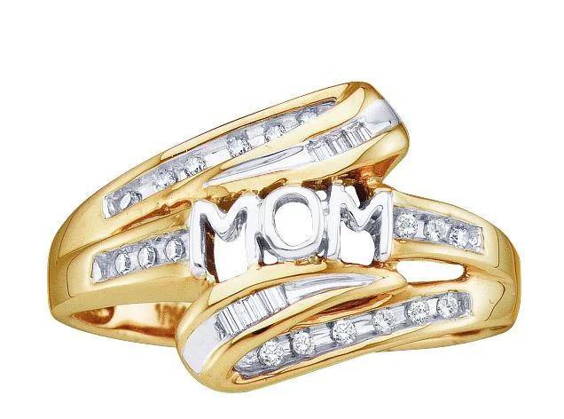 Diamond Wedding Band for Women-1/10 CTW Diamond Mom Ring in 10KT Yellow Gold