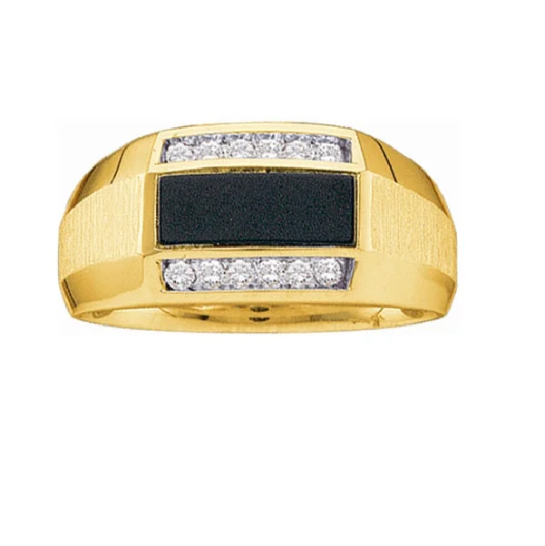 Diamond Cluster Ring-Rectangle Onyx and Diamond Gem Stone Closed Back Ring in 10KT Yellow Gold