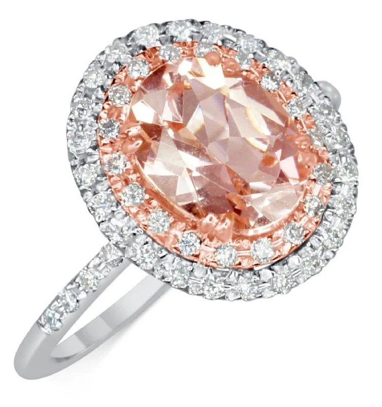 Oval Engagement Ring-9X7MM Oval Morganite and Diamond Ring in 14KT White and Rose Gold