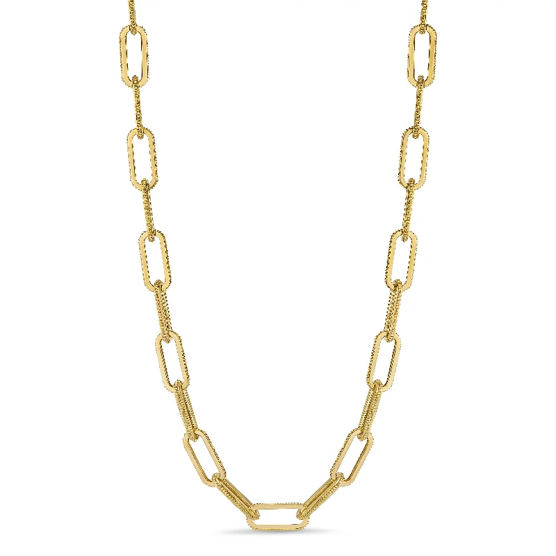 Gold Necklace for Everyday Wear-Large Rectangular Link Necklace