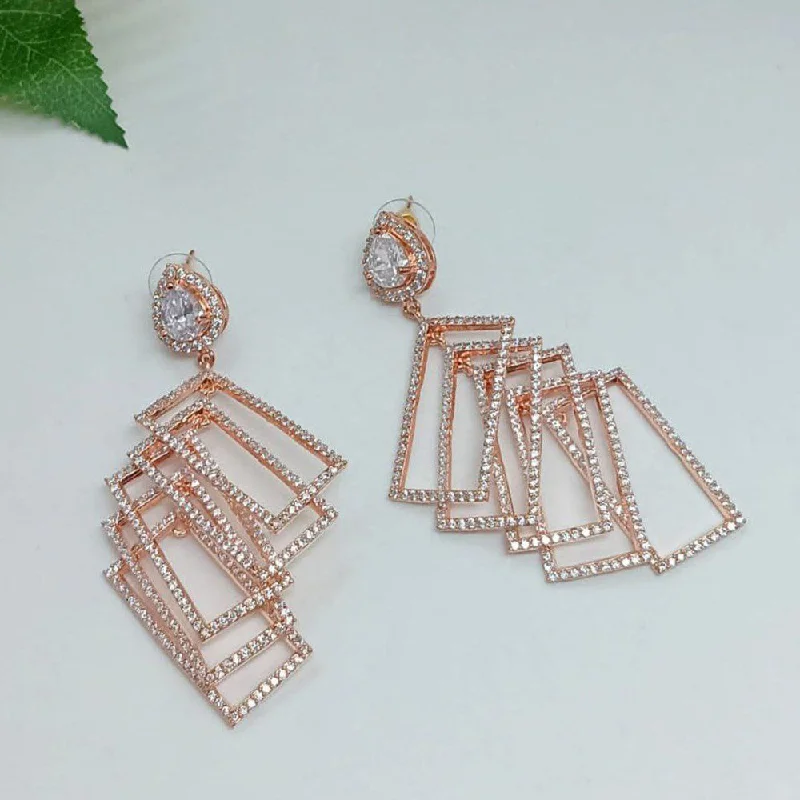 Butterfly Earrings for Women-Aamrapali Rose Gold Plated AD Dangler Earrings